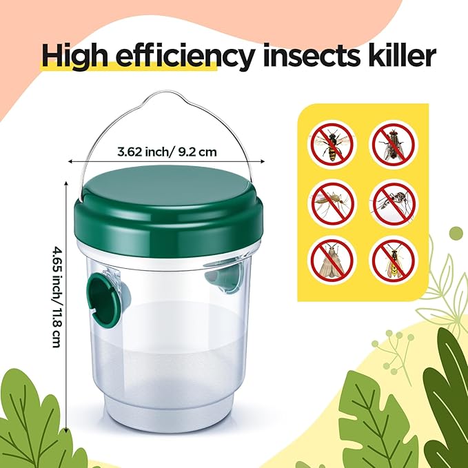 Qualirey 3 Pcs Wasp Traps for Outdoors Wasp Killer Hanging Bee Traps Reusable Fly Bee Killer for Indoor Outdoor Patio Garden Home (Yellow,Green,Orange)