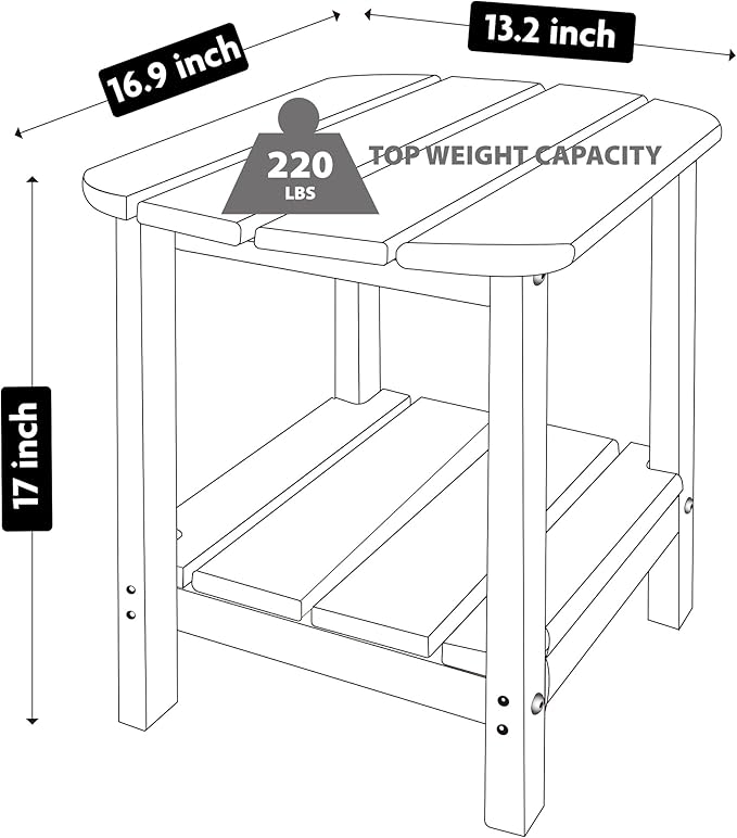 LZRS Double Adirondack Side Table, Outdoor Side Tables, End Tables for Patio, Backyard,Pool, Indoor Companion, Easy Maintenance & Weather Resistant(Teak)