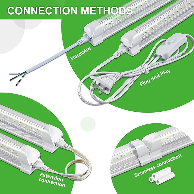 8Pack 8FT LED Shop Light Garage Light,100W 6000K White Light 15000LM Super Bright,Hanging/Surface Mount,Linkable T8 LED Tube Lights for Garage,Warehouse, Workshop,Plug and Play