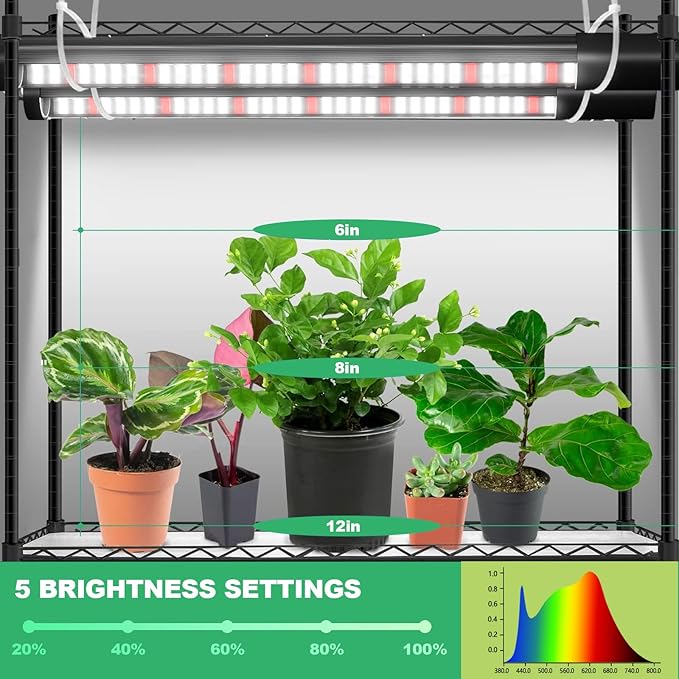 2-Pack, T10 Vertical Grow Light, 6000K Full Spectrum Desktop Plant Light 16.7",Hung or Stood, with 3 Modes & 5 Dimming Levels, Suitable Small & Medium Plants Indoors, Auto On Off Timing 4/8/12/18Hrs