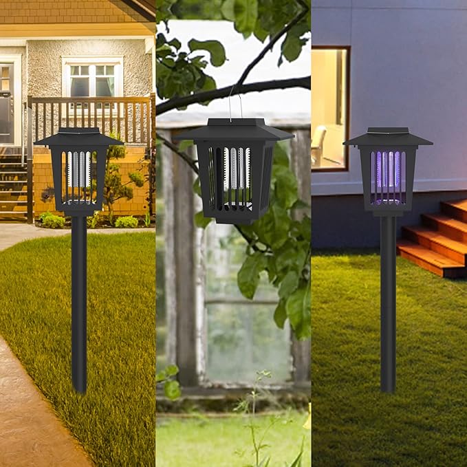 2 Pcs Solar Bug Zapper Outdoor, Waterproof Mosquito Zappers Outdoor Solar Powered Mosquito Killer Light Lamp