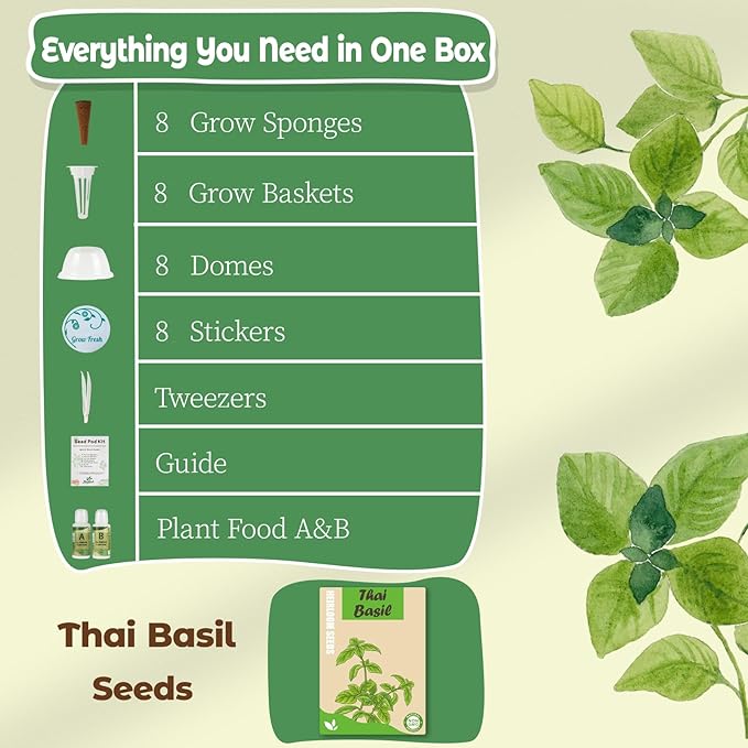 Basil Seed Pods Kit Hydroponic - Refill Herb Pod for All Indoor Herb Garden, 8 Grow Pods with Seeds of Thai Basil, Compatible with All Hydroponics Growing Systems