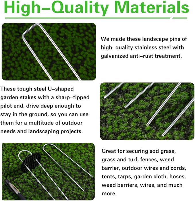 Bakulyor 200Pcs Landscape Staples + 200Pcs Gasket, 6 Inch Garden Stakes Staples 11 Gauge U Shaped Galvanized Lawn Landscape Pins, Heavy Duty Yard Ground Pin for Weed Barrier Sod Fabric Decorations