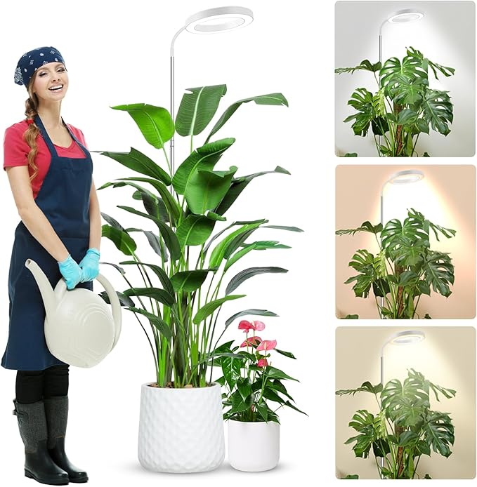 wolezek Grow Lights for Indoor Plants Full Spectrum, 80 LEDs 3 Colors Grow Light, 65in Large Plant Lights for Indoor Growing with 360ยฐGooseneck, 6/12/16H Timer, 5 Brightness, Height Adjustable, White
