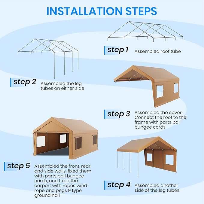 Carport 10x20 FT Heavy Duty, Outdoor Portable Garage with Removable Sidewalls & Doors, Waterproof, UV-Resistant Canopy Shelter for Vehicles, Boats, RVs, Trucks, All-Season Car Port,Yellow