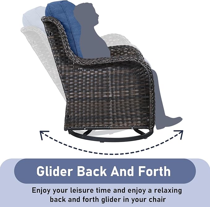 Wicker Outdoor Conversation Set-6 Pieces Outdoor Wicker High Back Couch with Swivel Rocker Chairs Patio Furniture for Deck Poolside Backyard-Brown/Blue