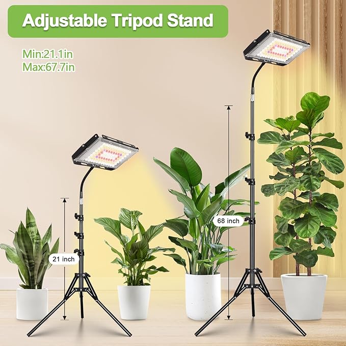 LBW Grow Lights for Indoor Plants, 96 LEDs Full Spectrum Standing Plant Grow Light with 4/8/12H Timer, 6 Dimmable Levels,68" Adjustable Tripod, Floor Grow Lamp for Tall Large Indoor Plants Growing