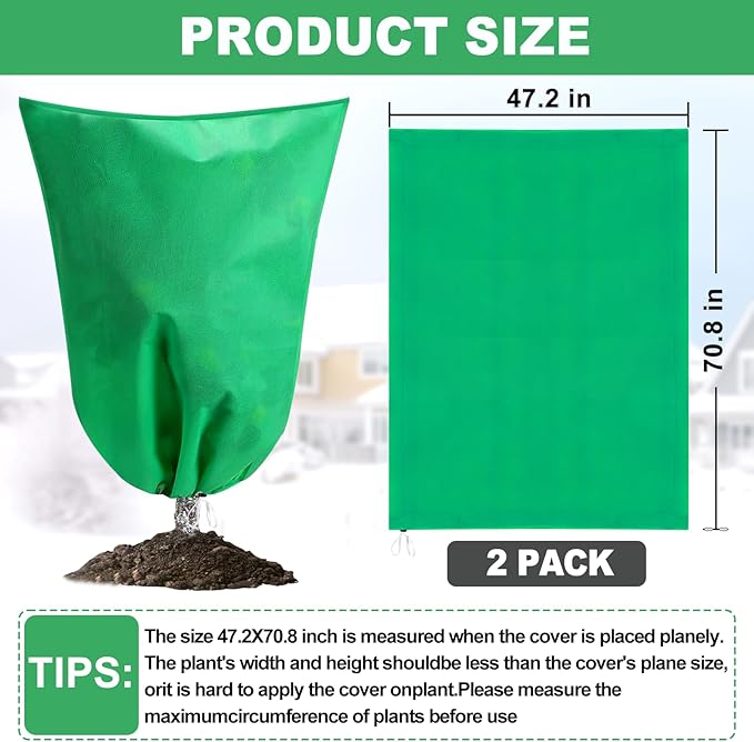 Plant Covers Freeze Protection, 2 Pack Tree Covers for Winter Cold Weather Frost Blankets for Outdoor Plants Fruit Tree, 47.2" X 70.8" Shrubs Trees Jacket Covers Bags with Zipper Drawstring