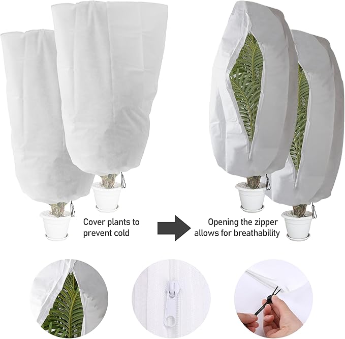 Alpurple 4 Packs Winter Zipper Plant Covers - 47" X 31.5" Warm Plant Protection Cover Bags, Frost Cloth Blanket Protecting Fruit Tree Potted Plants from Freezing Animals Eating