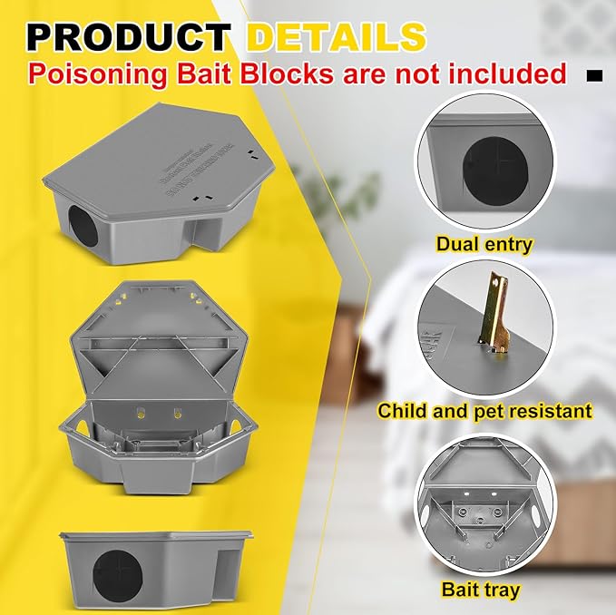 Qualirey 2 Pcs Rat Bait Station with Keys 13.58 x 8.98 x 3.35 Inch Rodent Station Rat Traps, Keeps Children and Pets Safe Indoor and Outdoor, Bait Not Included (Gray)