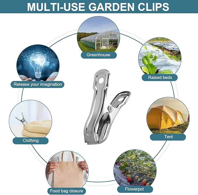 120 Pcs Garden Clips, Greenhouse Clamps, Stainless Steel Greenhouse Clips for Netting, Heavy Duty Row Cover Clips with a Strong Grip for Shade Cloth or Plant Cover on Gardening Hoops