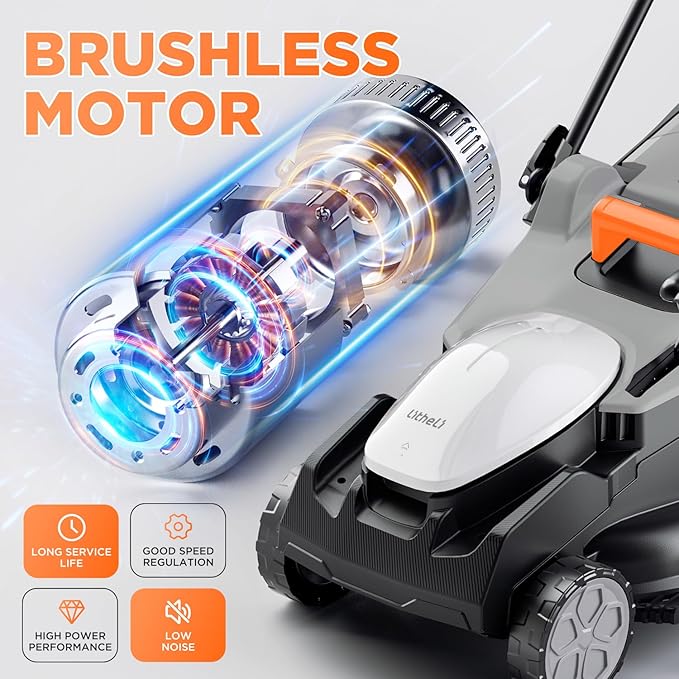 Litheli 16 Inch Lawn Mower 2x20V Electric Coreless Lawn Mower Lightweight Push Mower with 6-Position Height Adjustment, 2 x 4.0Ah Battery Include New