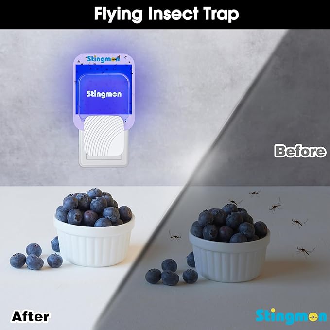 Flying Insect Trap Plug-in Fruit Fly Traps for Indoors Gnat Killer(1 Device + 6 Refills) with UV Light, Fruit Fly & Mosquito Bug Zapper for Home Office Kitchen, Child & Pet Safe, No Odor, Mute Design