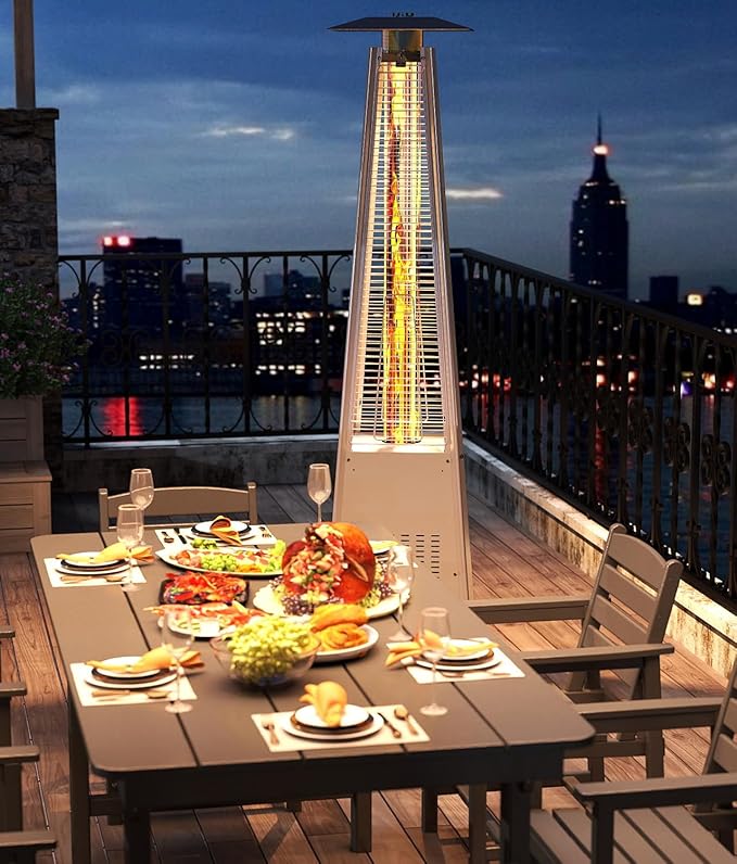 Pyramid Patio Heater,48,000 BTU Outdoor Propane Patio Heater with Detachable Wheels and Protective Cover for Terrace, Garden,Poolside.Grey