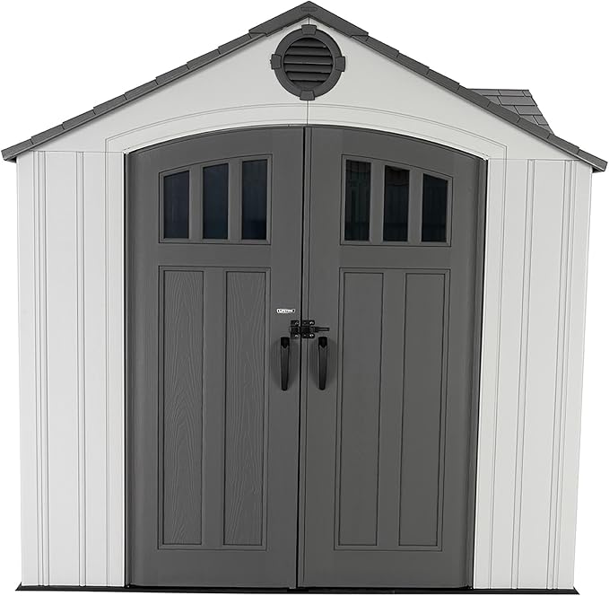 Lifetime Dual Entry Outdoor Storage Shed, 10x8 Ft, Desert Sand, Resin Tool Shed with Double Doors and Weather-Resistant Panels