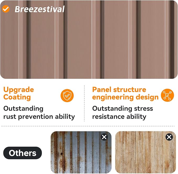 8x12 FT Metal Outdoor Storage Shed, Dual Doors with Lockable Bolts, Large Garden Shed for Yard Tools, Bike, Generator, Waterproof Galvanized Steel Panel with Vent & Sloping Roof(Brown)