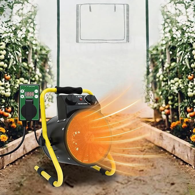 COOS BAY 1500W Outdoor Space Heater with Thermostat, Electric Greenhouse Heater for Grow Tent, Garage, RV, Shed, Radiant Heat, IPX4 Water-Resistant, Overheat Protection, 2 Pack, Black