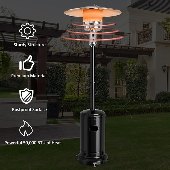 Giantex 50,000 BTU Propane Patio Heater for Outdoor Use With Wheels, Heat Lamp, Trip-over Protection & CSA Certified for Commercial and Household (Black)