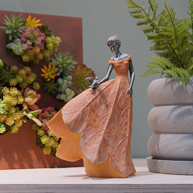 Guichifun Fairy Statue Collection Home Decoration - Orange Leaf Angel Girls Resin Fall Decor for Outside or Inside Rustic Garden Outdoor Yard Decorations Figurines Gift 8.5 x 5.25 x 12 Inch