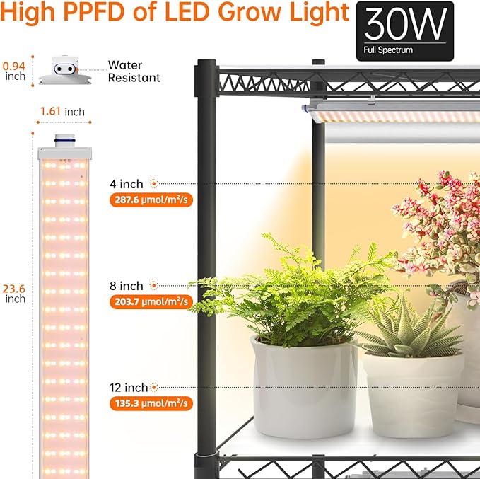 Plant Shelf with Grow Lights, 4-Tier Grow Light Shelf with 30W T5 Full Spectrum Grow Lights, Plant Stand with Grow Light for Indoor Plants, Seed Starting, Seedlings(35.4" L x 13.8" W x 59" H)