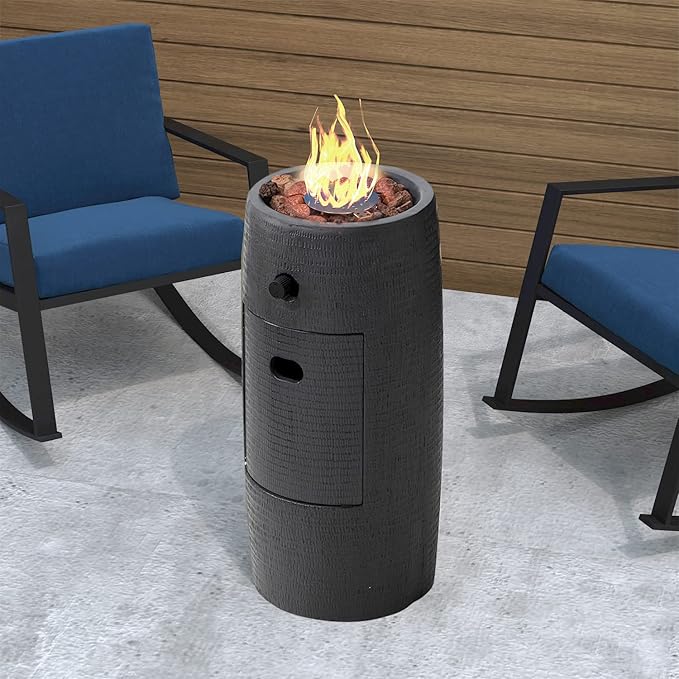 SUNBURY Outdoor Propane Fire Pit, 11" Propane Fire Column, Patio Gas Fire Pit 15,000 BTU Small Firepit Table for Outside w Lava Rocks, CSA Certified (Dark Gray)