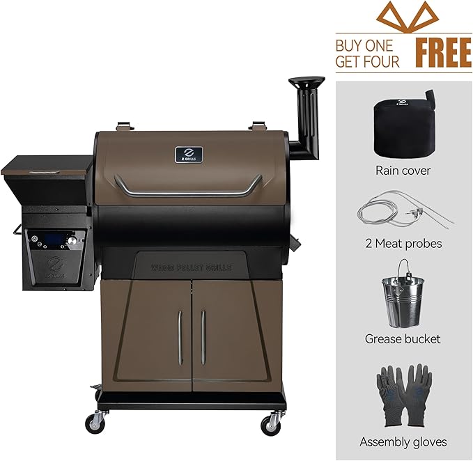 Z GRILLS Pellet Grill Smoker with PID 2.0 Controller, LCD Screen, 2 Meat Probes, Huge Storage Cabinet, 697 sq in Cooking Area, Rain Cover for Outdoor BBQ, 700D6, Bronze