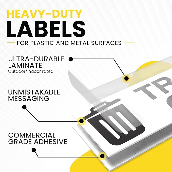 Trash Sticker for Outdoor Trash Can, Garbage Can - 3-5 Year Indoor/Outdoor Rated - Heavy Duty, Weather Proof, Ultra Durable - USA Made (6x2 inch), 4 Labels