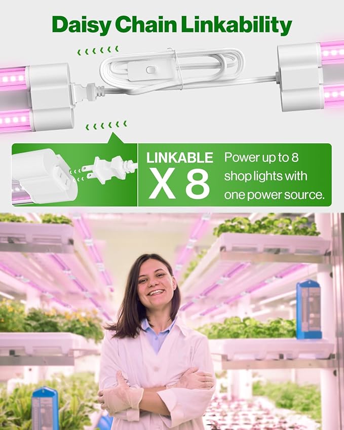 Sunco 12 Pack 2ft Grow Light LED, 20W, Full Spectrum, for Seed Starting, Seedling, Indoor Plants, Plug in Suspended Fixture, Link Up to 8, Inline Switch, ETL