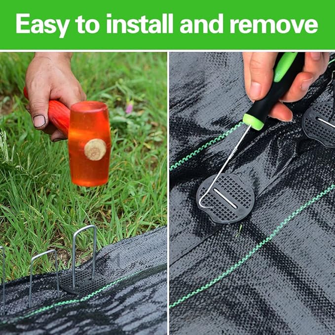 Bakulyor 200Pcs Landscape Staples + 200Pcs Gasket, 6 Inch Garden Stakes Staples 11 Gauge U Shaped Galvanized Lawn Landscape Pins, Heavy Duty Yard Ground Pin for Weed Barrier Sod Fabric Decorations