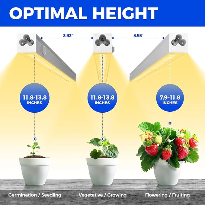 Barrina Grow Lights for Indoor Plants, T5 Grow Light Strip, 1ft Plant Lights for Indoor Growing, Full Spectrum LED Grow Light, Individual Switch, Linkable, Plug and Play, Yellow, 8-Pack