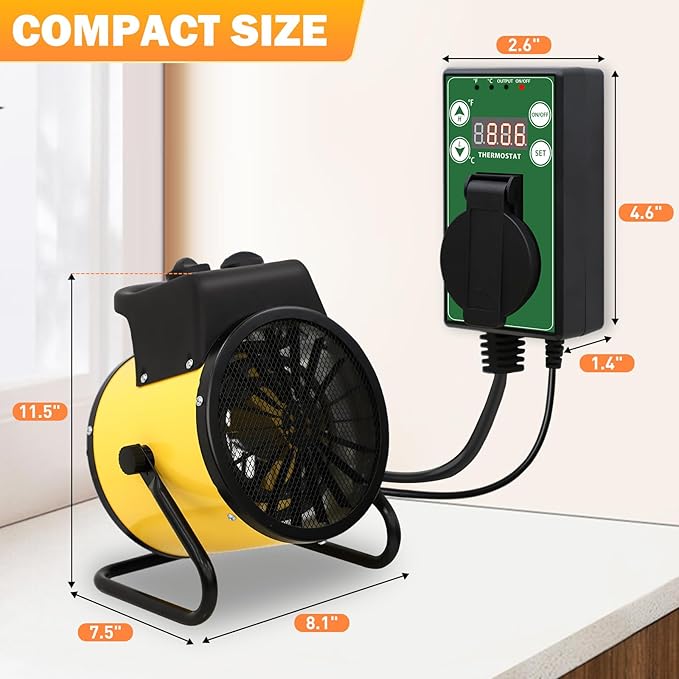 COOS BAY 1500W Outdoor Space Heater with Thermostat, Electric Greenhouse Heater for Grow Tent, Garage, RV, Shed, Radiant Heat, IPX4 Water-Resistant, Overheat Protection, 1 Pack, Yellow