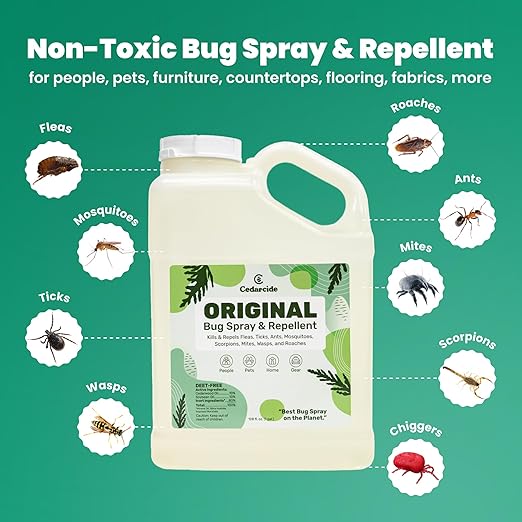 Cedarcide Original Bug Spray | Repel & Kill Fleas, Ticks, Mosquitoes, Mites, Ants & Chiggers | for use on People, Pets & Home | Natural Cedar Oil | Eco-Friendly | Gallon