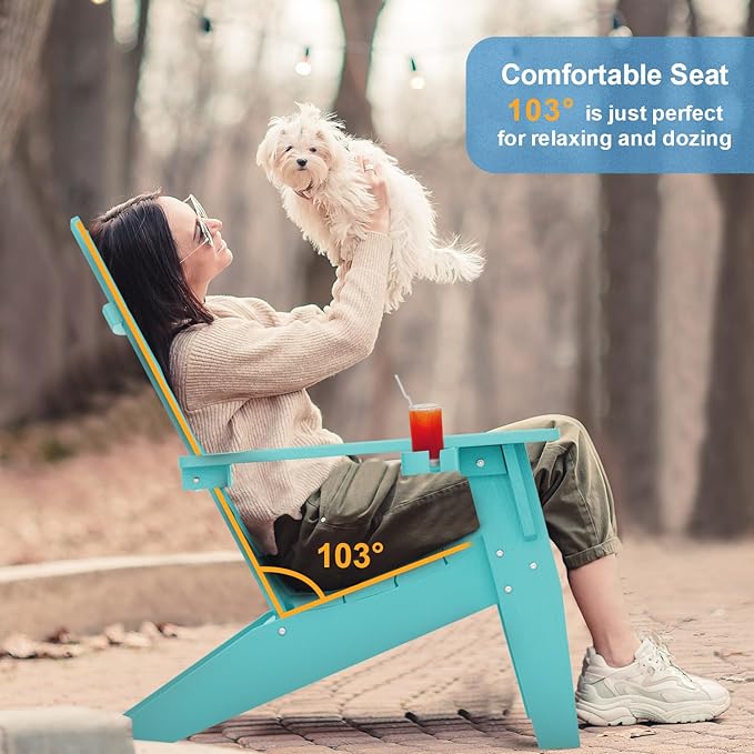 MXIMU Modern Adirondack Chair Weather Resistant with Cup Holder Oversized Fire Pit Chairs Adorondic Plastic Outdoor Chairs for Firepit Area Seating (Aruba)