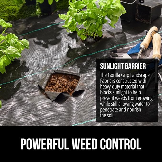 GORILLA GRIP 3 FT x 50 FT Powerful Weed Barrier Landscape Fabric, Durable Tear Resistant Blocker, Permeable UV Resistant Fabrics for Landscaping Outdoor Garden Bed, Ground Mulch, 3.2oz Woven
