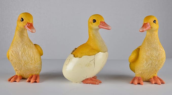 JORAE Ducks Statue Yard Garden Decorations Set of Three, Ducklings Ornament Animal Outdoor Statue, 5 in, Polyresin