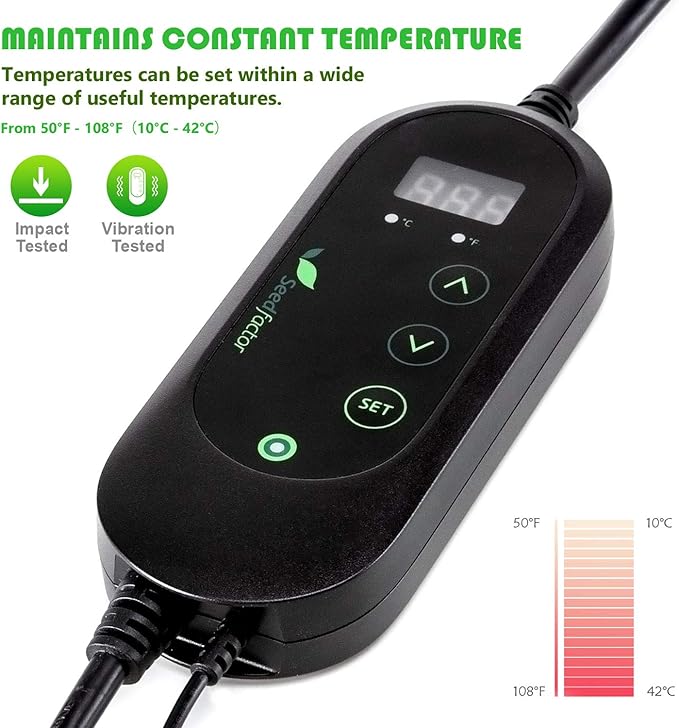 Seedfactor MET Certified Seedling Heat Mat with 50℉~108℉ Digital Thermostat Controller for Seed Germination (20" x 20")