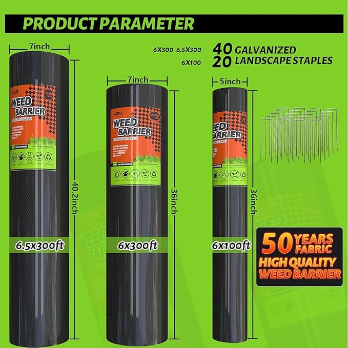 6x300FT Weed Barrier Landscape Fabric Heavy Duty, 3.2oz Durable Geotextile Fabric, Weed Block Gardening Ground Cover Mat, Weed Control Garden Cloth for Landscaping, French Drains, Yard Driveway