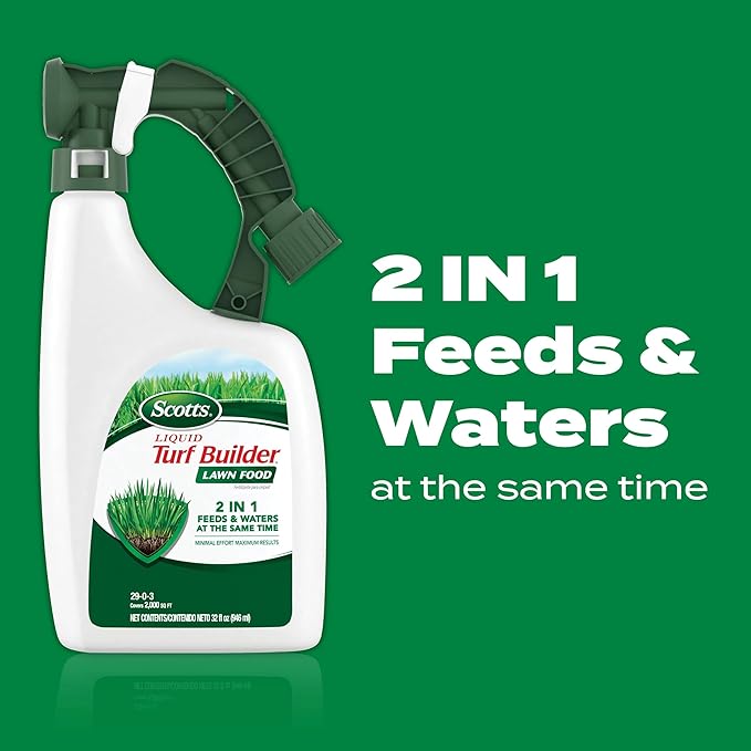 Scotts Liquid Turf Builder Lawn Fertilizer for All Grass Types, Feeds and Waters Lawn at Same Time, 32 fl. oz., 2-Pack