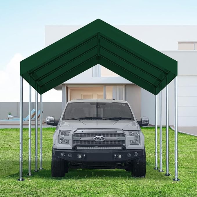 10'x20' Upgraded Carport Replacement Top Canopy Cover for Car Garage Shelter Tent Party Tent with Ball Bungees Green (Only Top Cover, Frame is not Included)