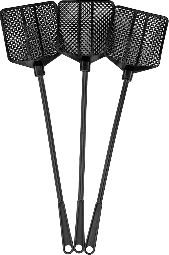 Rubber Fly Swatter, Long Fly Swatter Pack, Fly Swatter Heavy Duty, All Black Colors (3 Pack)