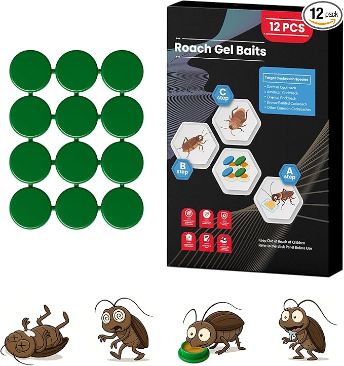 12 Pack Roach Killer Indoor Infestation Roaches Gel Bait Stations, Powerful Cockroach Killer Indoor Home for Roach Infestation, Long-Lasting & Effective Cockroach Gel Bait, Easy to Use & No Mess