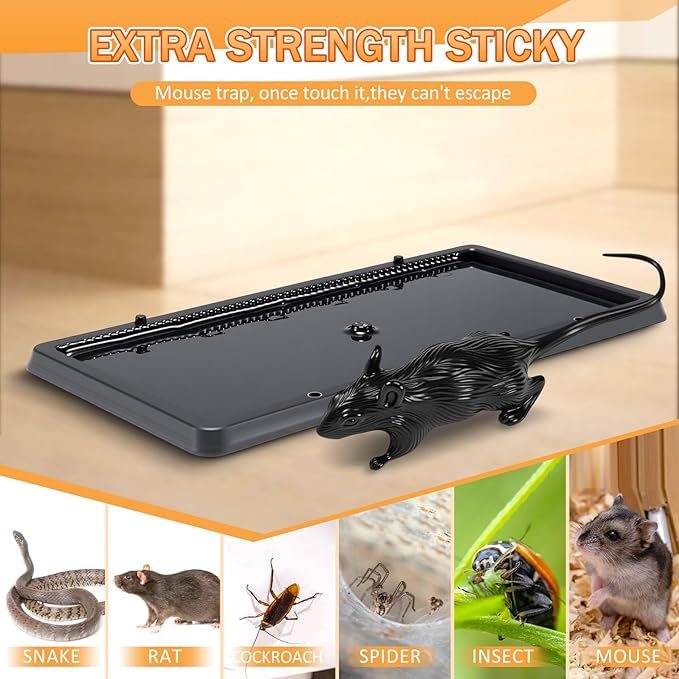 Qualirey 10 Pack 5x10 Sticky Mouse Traps Sticky Trap with 6 Pcs Fake Bait Mice, Enhanced Double Attraction Technology for Home, Office Indoor Outdoor Use