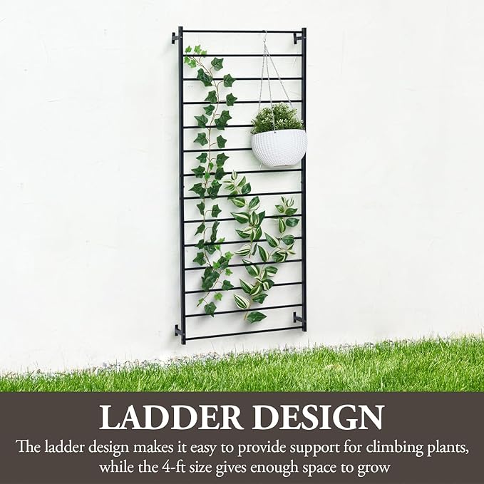 MyGift 4 Ft Tall Trellis, Black Metal Wall Mounted Garden Trellis for Climbing Plants Outdoor/Indoor, Large Wall Support Frame for Hanging Planters (1, Black)