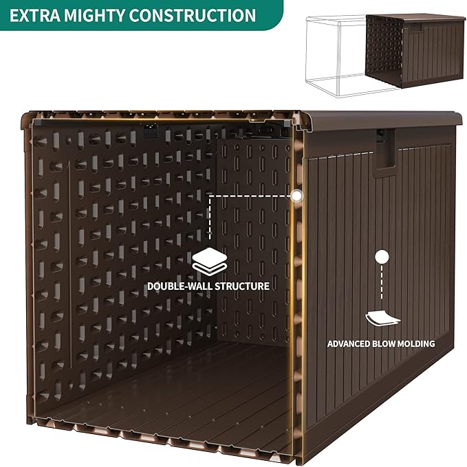 YITAHOME 260 Gallon Extra Large Deck Box, Double-Wall Resin Outdoor Storage Box with Flexible Divider for Patio Cushions Pool Supplies Garden Tools, 1000lbs Load Capacity, Lockable&Waterproof (Brown)