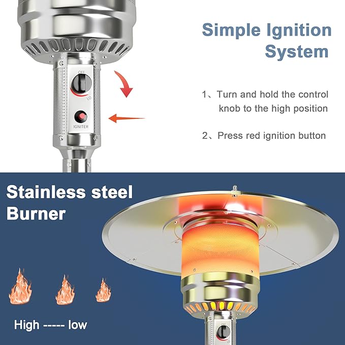 COSTWAY Outdoor Patio Heater, 50000 BTU Propane Heater with Stainless Steel Burner and Wheels, Triple Protection System, Standing Portable Outside Heater for Porch, Deck, Home and Commercial