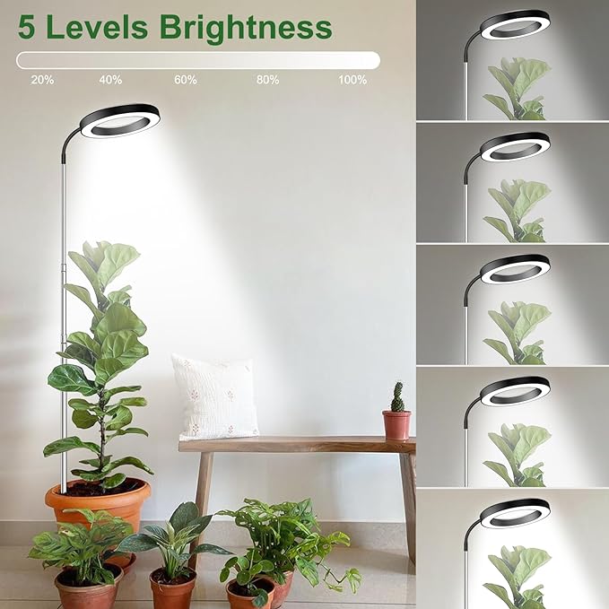 Wolezek Grow Lights for Indoor Plants Full Spectrum, 80 LEDs 3 Colors, 65in Large Plant Lights for Indoor Growing with 360ยฐGooseneck, 6/12/16H Timer, 5 Brightness, Height Adjustable, Black 3 Pack