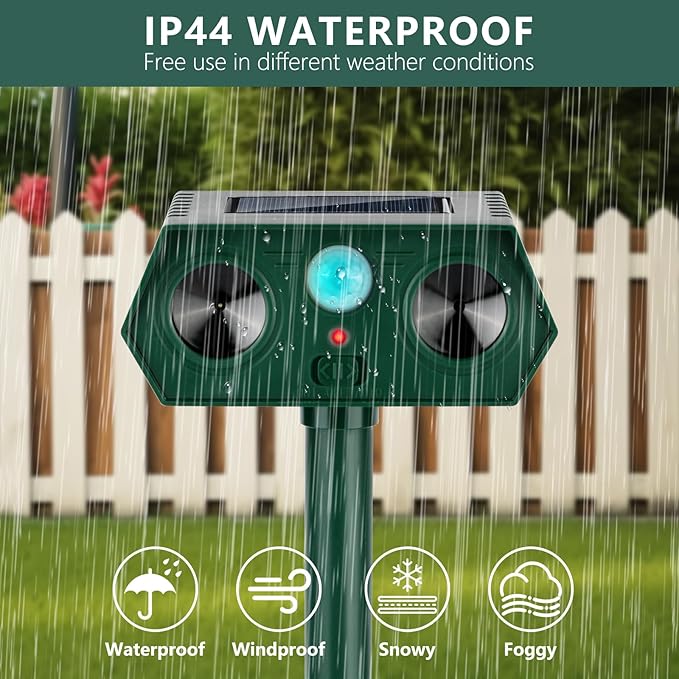 4 Pack 2025 Ultrasonic Animal Repellent Outdoor Cat Repellent Devices Solar Animal Repeller Motion Activated Deterrent to Scare Deer Squirrel Rabbit Raccoon Skunk for Yard Lawn Outdoor