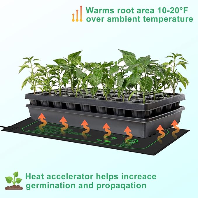 GYTF 21W Seedling Heat Mat for Seed Starting, 10" x 20.75" Waterproof Heating Pad for Indoor Plants Germination Hydroponic, MET Standard - 2 Pack