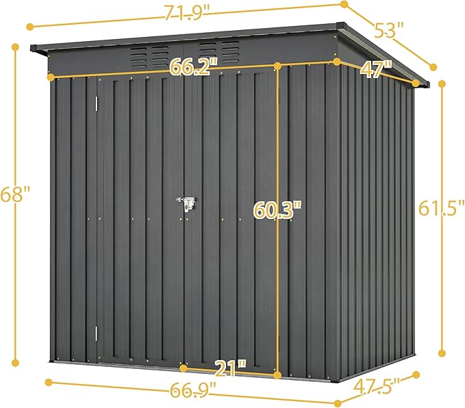 10X8 FT Outdoor Storage Shed, All Weather Metal Sheds with Lockable Doors, Tool Shed for Garden, Patio, Backyard, Lawn (Black with Floor Frame, 6x4 ft)