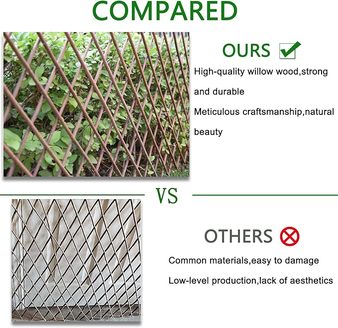 Expandable Willow Lattice Fence Panel Plant Support Garden Trellis Willow Trellis Fence for Climbing Plants Vine Ivy Rose Cucumbers Clematis Outdoors Garden Yard,36X92 Inch(4PC)